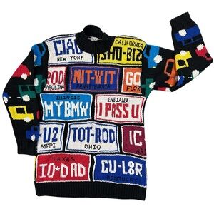 Belle Pointe vintage license plate sweater unisex medium car novelty 80s 90s
